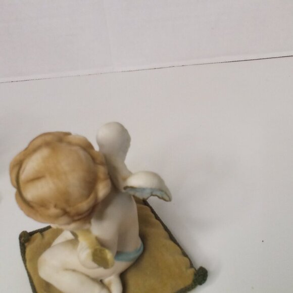 Vintage Angel Figure On Pillow Lot of 2 Guitar Flute Cherubs Ceramic 5" Tall - Picture 11 of 16